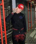 CARGO MINUS TWO - Black Graff Cargos (Sequin  RED Logo)