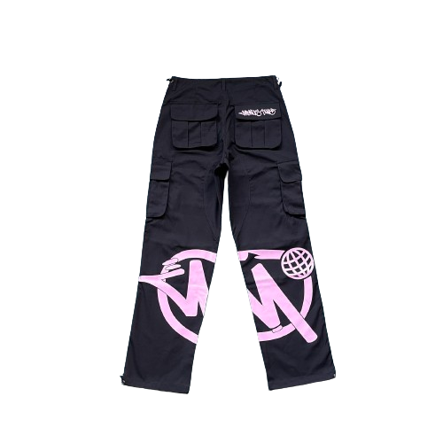 CARGO MINUS TWO -  Black Graff Cargos (Pink Logo)