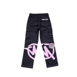 CARGO MINUS TWO -  Black Graff Cargos (Pink Logo)