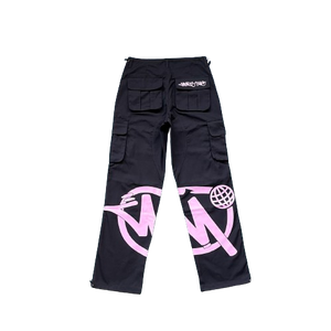 CARGO MINUS TWO -  Black Graff Cargos (Pink Logo)