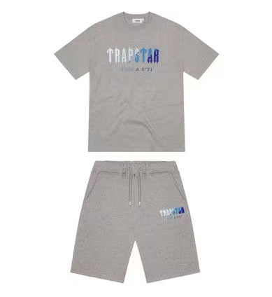 ENSEMBLE SHORT X T-SHIRT TRAPSTAR Chenille decoded chort set-ice flavors - GREY