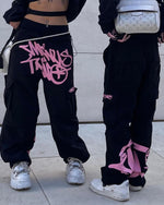 CARGO MINUS TWO -  Black Graff Cargos (Pink Logo)