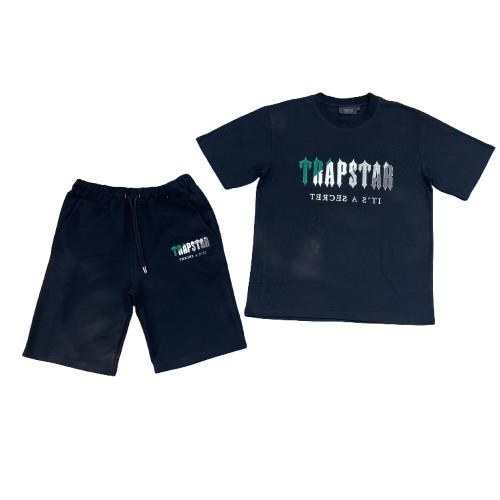 ENSEMBLE SHORT X T-SHIRT TRAPSTAR Chenille decoded chort set - BLACK/GREEN