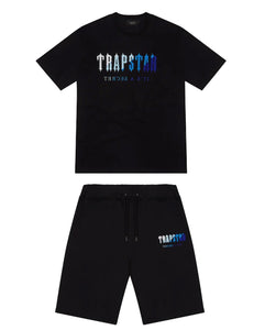 ENSEMBLE SHORT X T-SHIRT TRAPSTAR Chenille decoded chort set-ice flavors - BLACK/BLUE