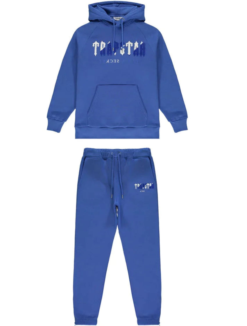 ENSEMBLE JOGGING TRAPSTAR : DECODED HOODIE SWEAT SUIT CHENILLE - BLUE/WHITE DAZZLING