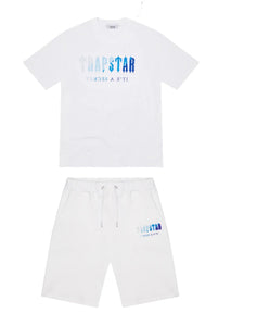 ENSEMBLE SHORT X T-SHIRT TRAPSTAR Chenille decoded chort set-ice flavors - WHITE/BLUE