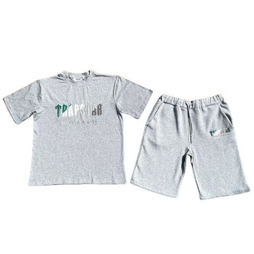 ENSEMBLE SHORT X T-SHIRT TRAPSTAR Chenille decoded chort set - GREY/ GREEN