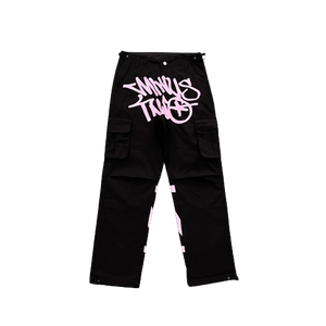 CARGO MINUS TWO -  Black Graff Cargos (Pink Logo)