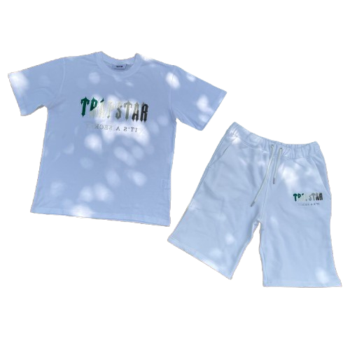 ENSEMBLE SHORT X T-SHIRT TRAPSTAR Chenille decoded chort set - WHITE/GREEN