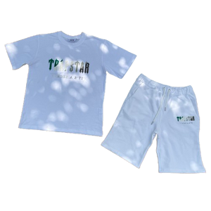 ENSEMBLE SHORT X T-SHIRT TRAPSTAR Chenille decoded chort set - WHITE/GREEN