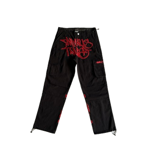 CARGO MINUS TWO - Black Graff Cargos (Sequin  RED Logo)