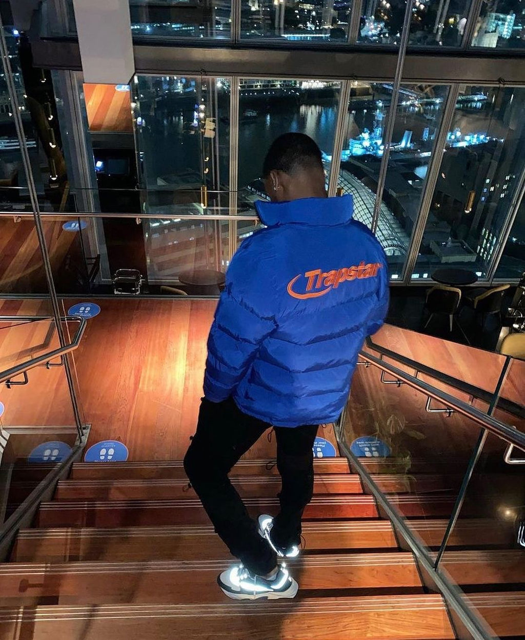 DOUDOUNE TRAPSTAR HYPERDRIVE JACKET - BLUE DOWN LOGO ORANGE